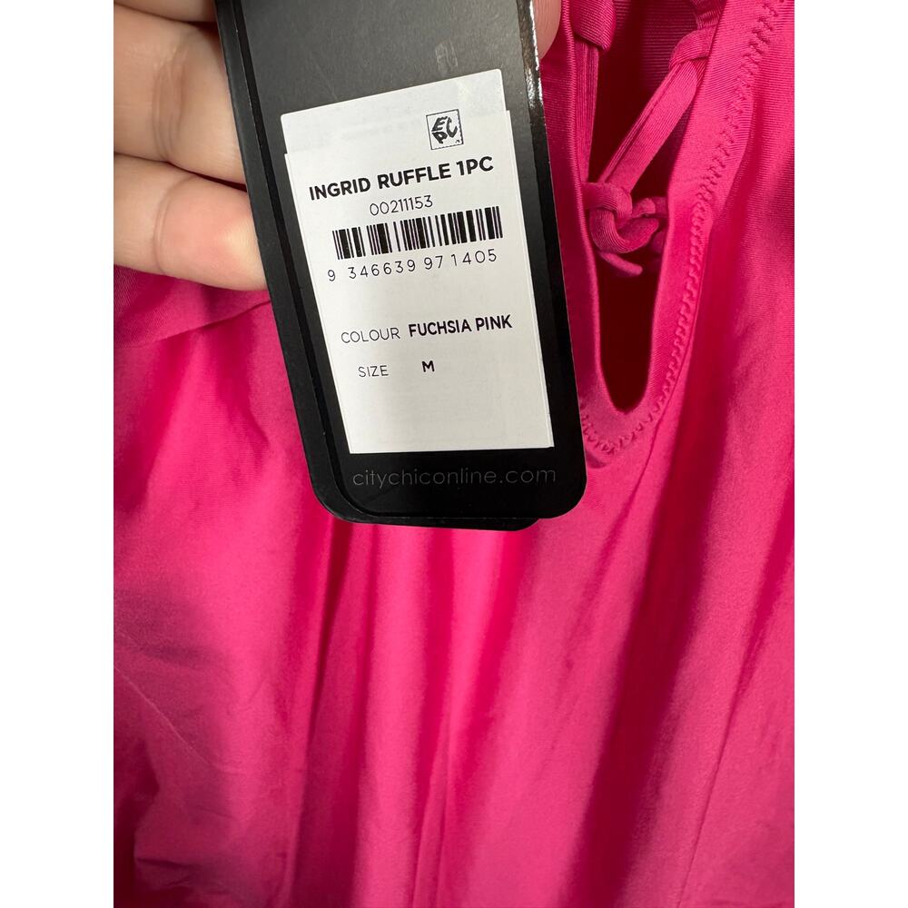 City Chic Size Medium/18 Ingrid Ruffle One Piece Fuchsia Pink Swimsuit Swimwear - Picture 13 of 15